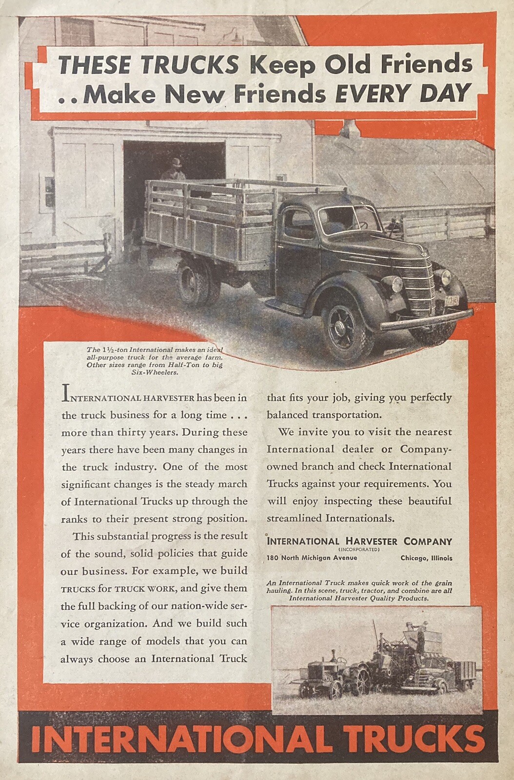 1938 AD(XG6)~INTERNATIONAL HARVESTER CO. STAKE BODY 1 1/2 TON FARM TRUCKS
