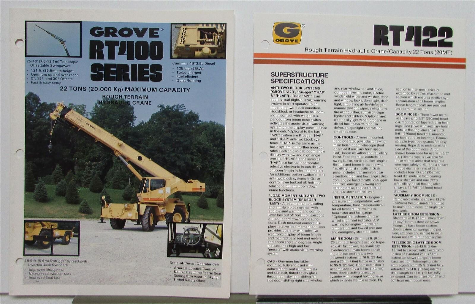 1986 Grove RT400 Series Crane Specifications Construction Sales Brochure