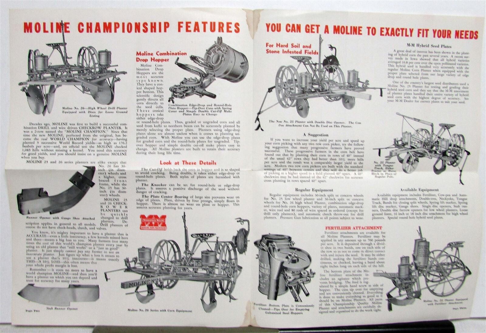 1940 Minneapolis Moline World Champion Corn Planters Specs Agricultural Folder