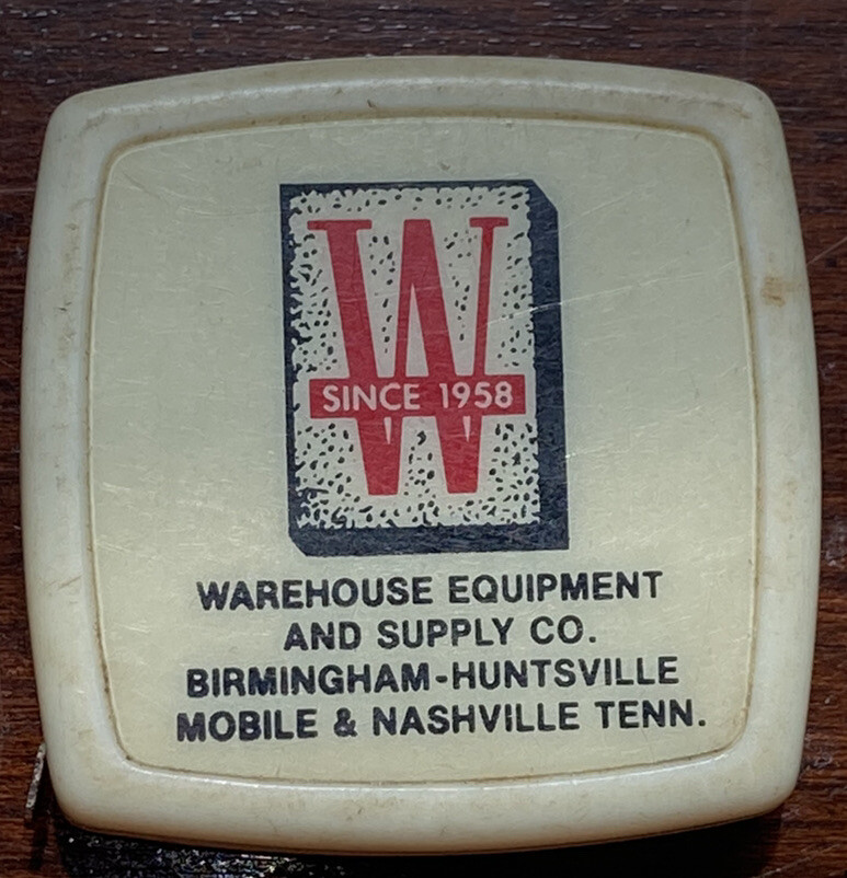 Vintage Warehouse Equipment Barlow Pocket Tape Measure 1 3/4in. Bham Hunts Mobil