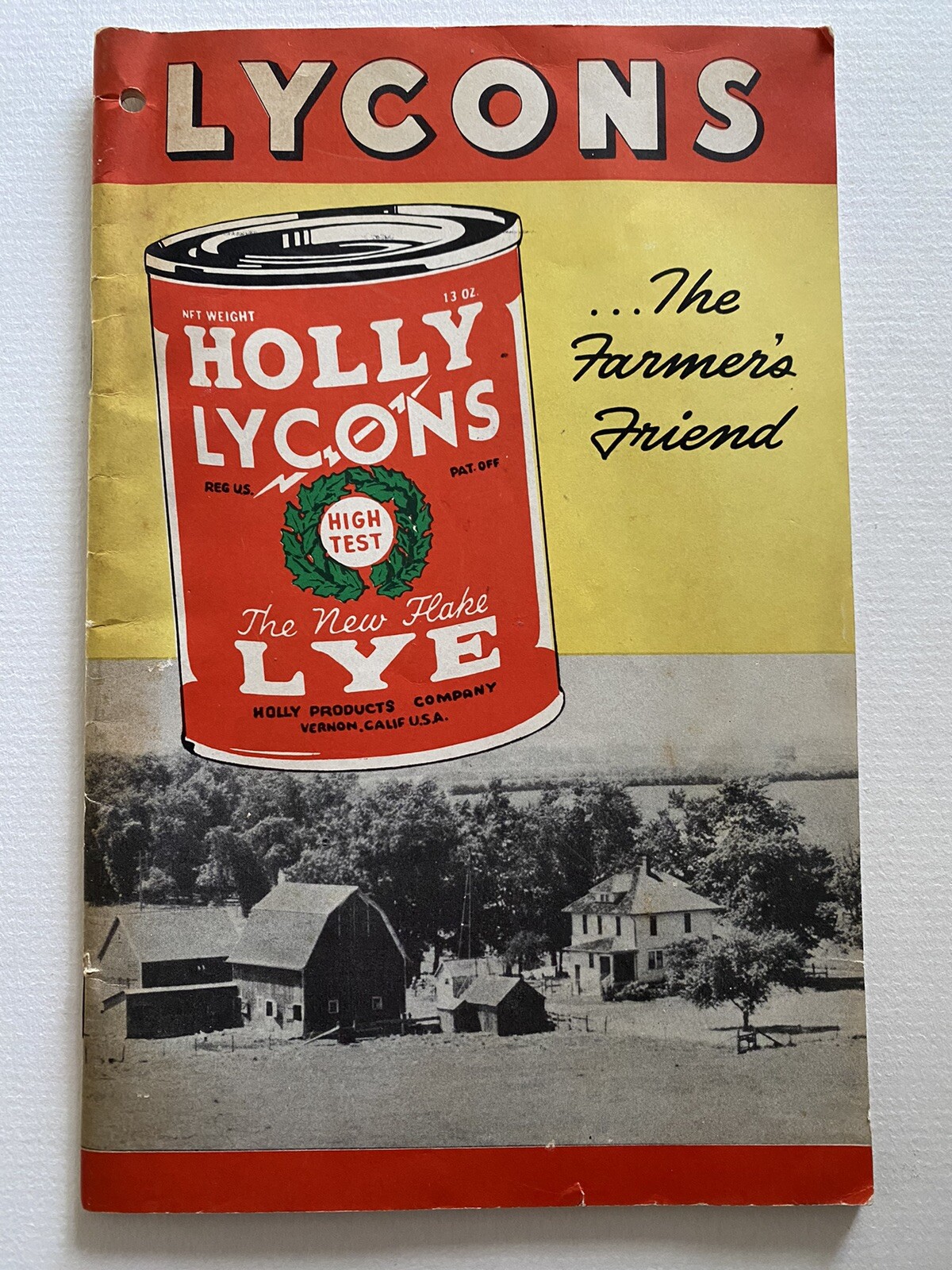 LYCONS The Farmers Friend, New Flake Lye Vintage Handbook Holly Products 1930&rsquo;s