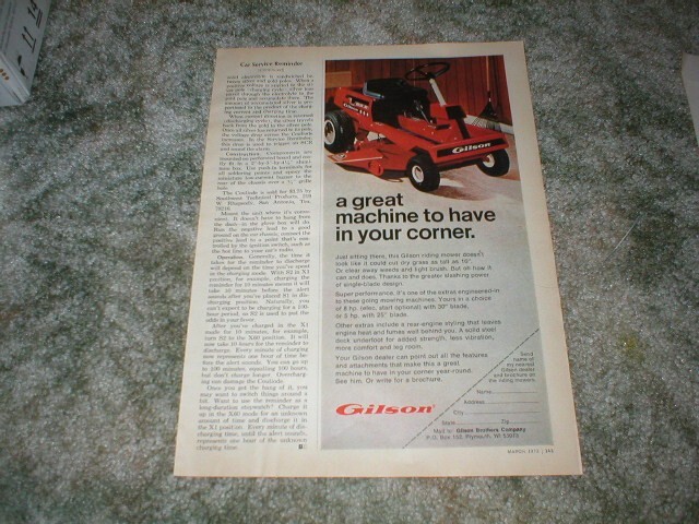 1973 GILSON Riding Lawn Mower Tractor Ad 1/2 pg