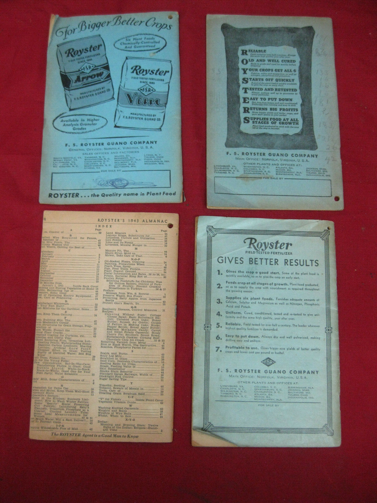 Unique Antique Lot of 4 Royster Ad Fertilizer Memo Notebooks 58,46,43,42 Years