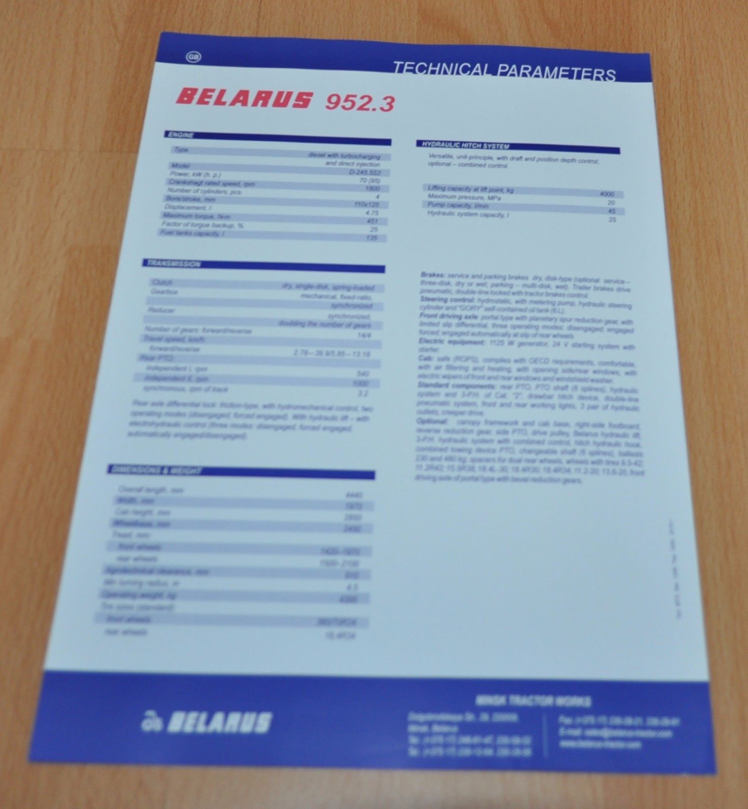 Belarus 952.3 MTZ ENG Tractor Agriculture Brochure Prospekt