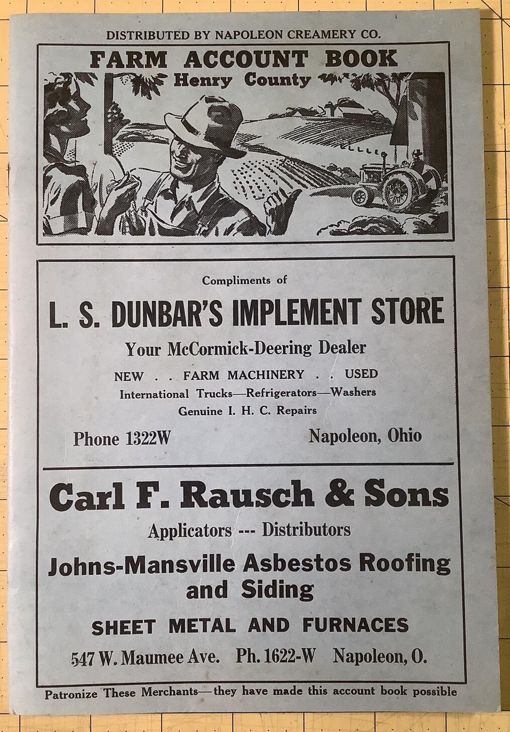Vintage Farm Account Book L.S. Dunbars Implement Store Napoleon Ohio INV-P1127