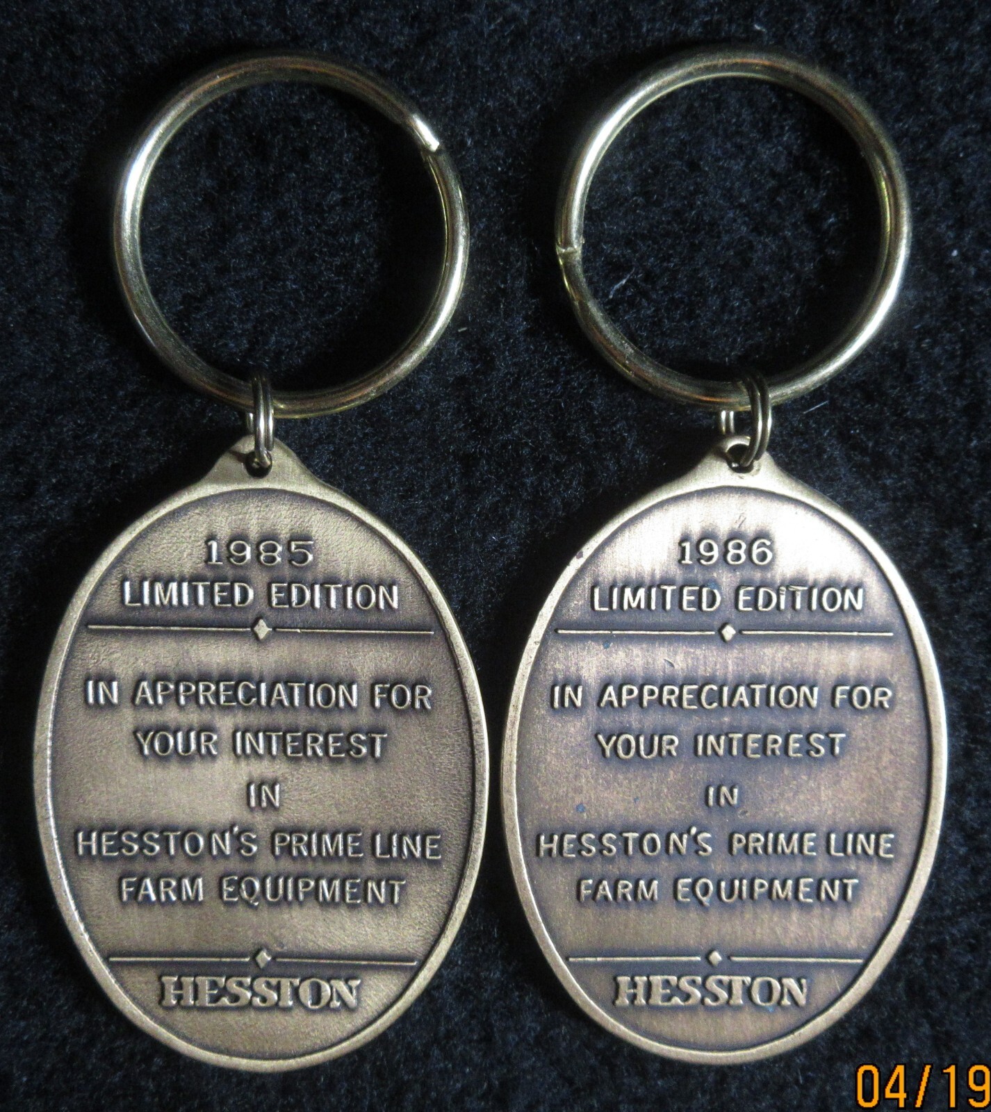 2 Vintage Hesston Key Chain The Prime Line 1985 Windrower 6650 1986 Baler 4650
