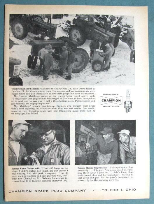 Original 1960 Champion Spark Plug Ad VICTOR NELSON NEAR LYNDON ILLINOIS
