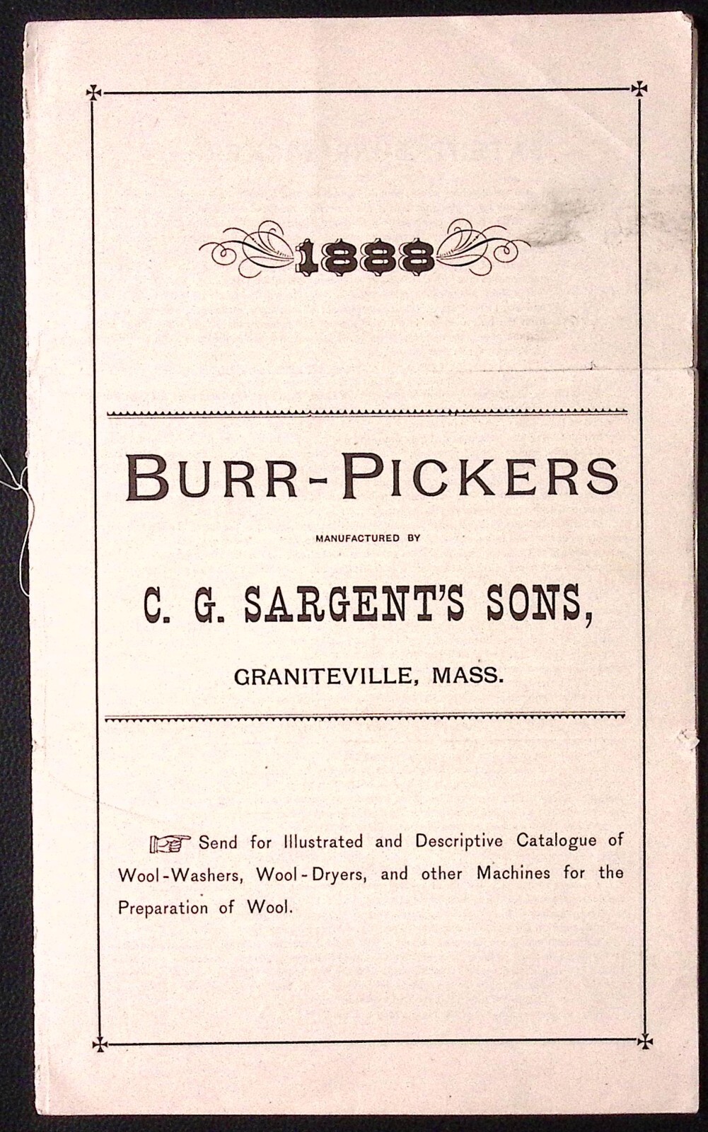 1888 Burr Pickers C.G. Sargent&rsquo;s Sons Graniteville MA Illustrated Brochure