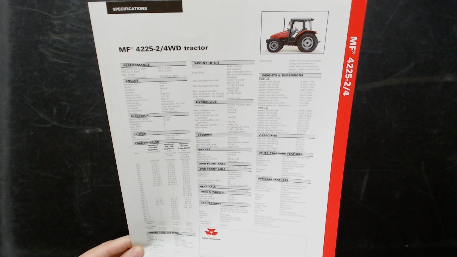 Massey Ferguson MF 4225-2/4WD Tractor Vintage Brochure Red White