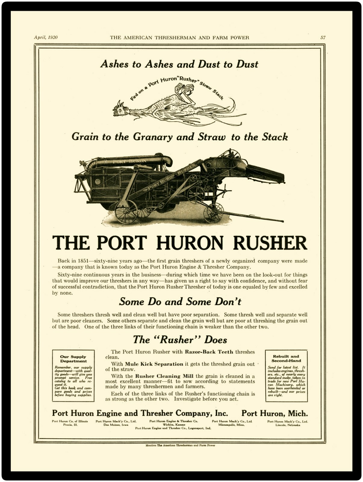 1920 Port Huron Engine & Thresher Co. New Metal Sign: Rusher Featured