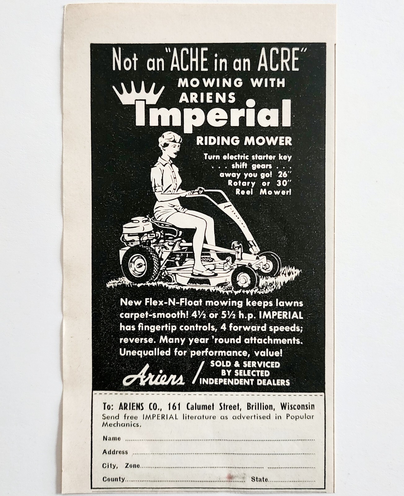 1960 Ariens Imperial Riding Lawn Mower Advertisement Vintage Agriculture DWF26