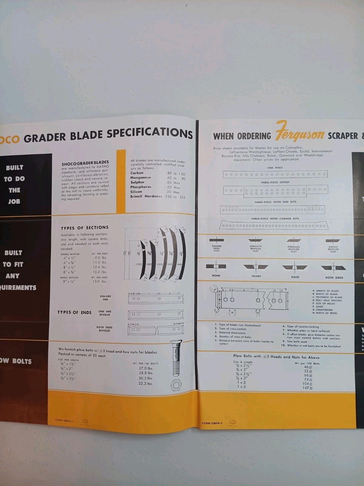 Vintage 1959 Grader Blades Shoco Motor Graders Sales Brochure Shovel Supply Co.