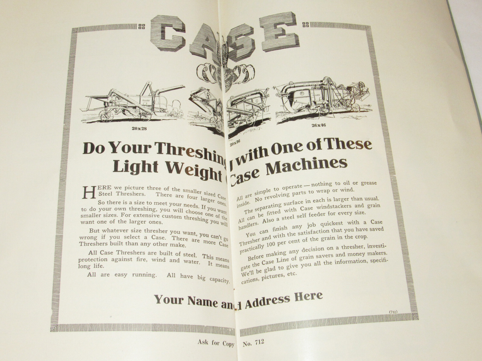 VINTAGE 1918 JI CASE DEALER READY-MADE ADS CATALOG! TRACTORS/THRESHERS/HAY BALER
