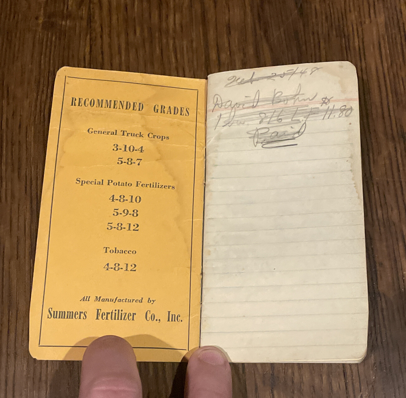 Vintage 1940 Summers Fertilizer Co. Memo Book Notebook Baltimore Md