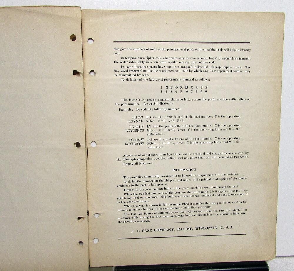 1936 Case 16 Hayloader & Gleaning Specs Construction Repair Part List Catalog