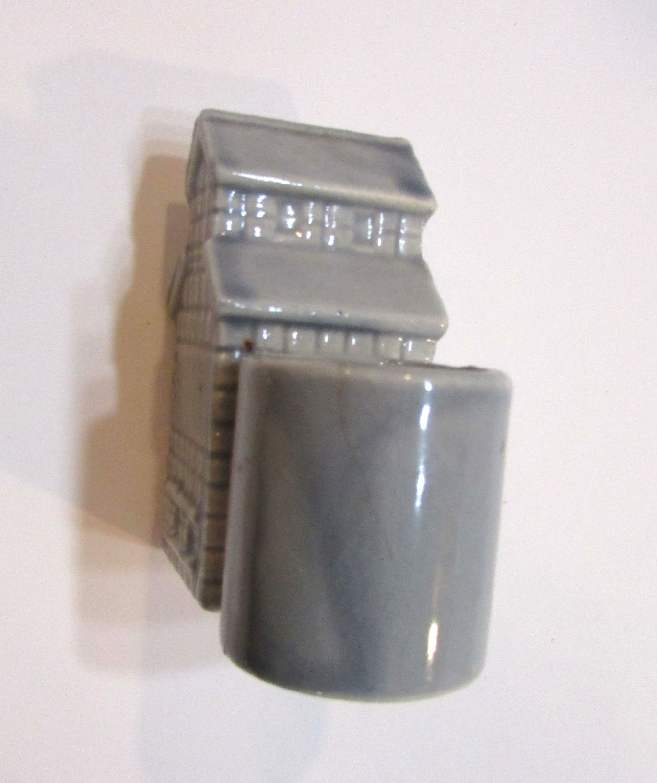 Vintage Grain Elevator Building Warco Japan Gray Ceramic 3&Prime; Toothpick Holder