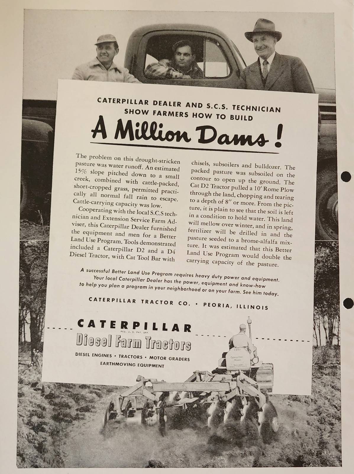 Caterpillar Farm Tractor Construction Picture Magazine Ad Original Vtg Wall Art