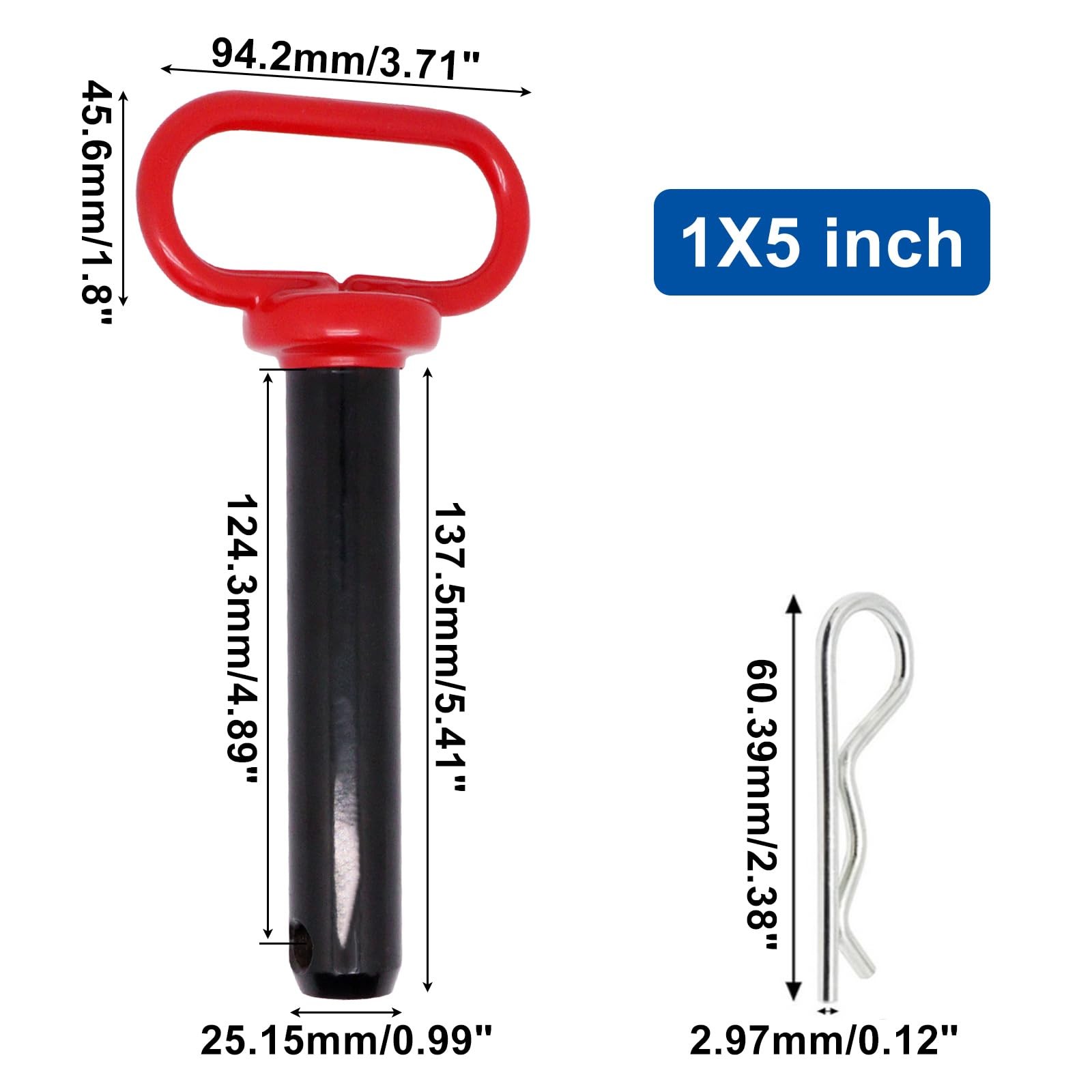 Yugtcen Hitch Pin 2 Pcs Tractor Towing Hitch Pin And Clip Red Handle Trailer