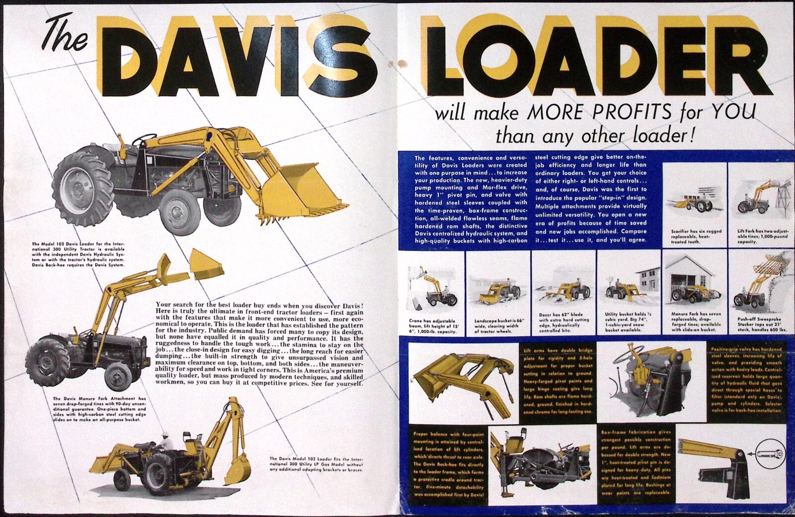 1957 Davis Hydraulic Loader for International Harvester Tractors Dealer Brochure