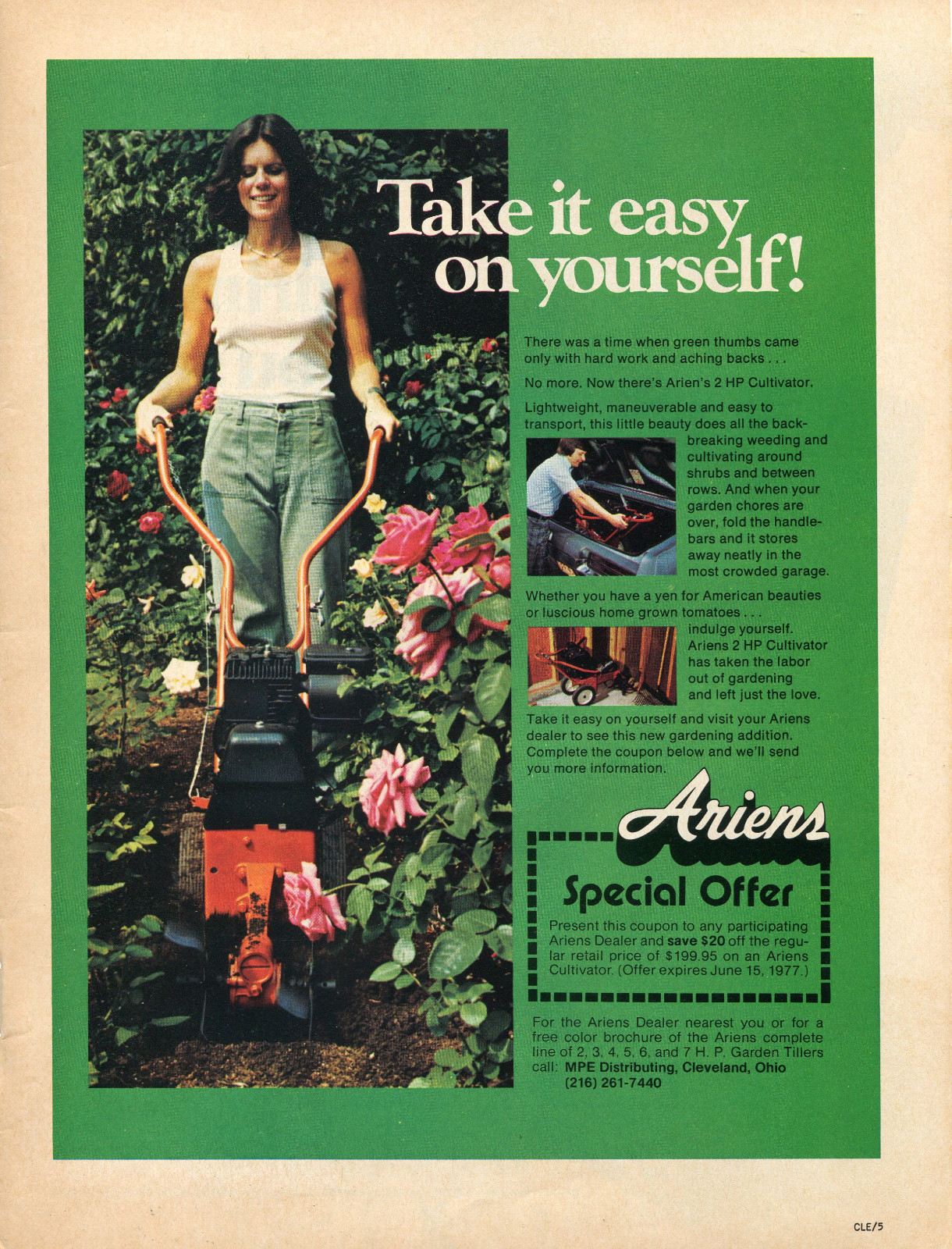 1977 Print Ad of Ariens 2hp Cultivator take it easy on yourself