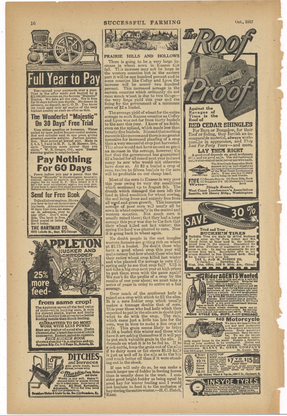 1917 Hartman Co. Ad: Majestic Gas or Kerosene Engine – Chicago, Illinois