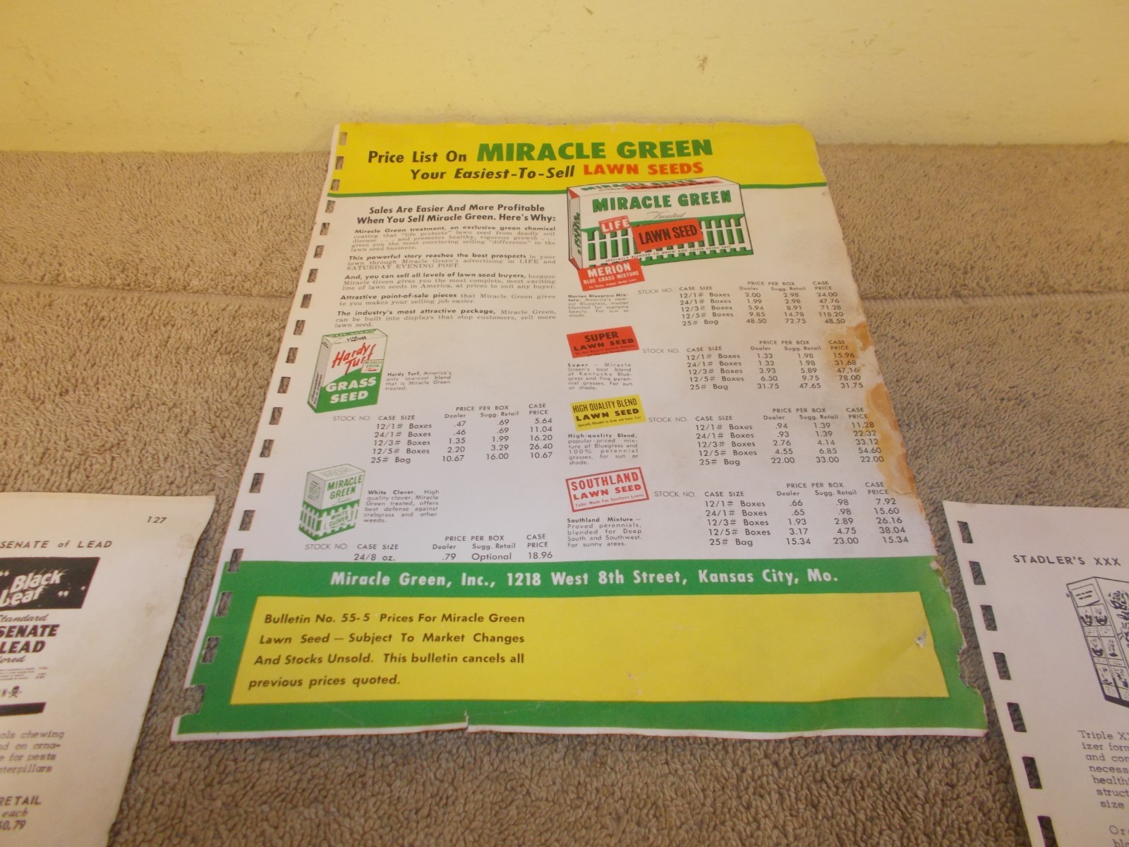 VTG 1950s DEALER AD PRICE DUPONT BLACK LEAF MIRACLE GREEN HUDSON SPRAYER