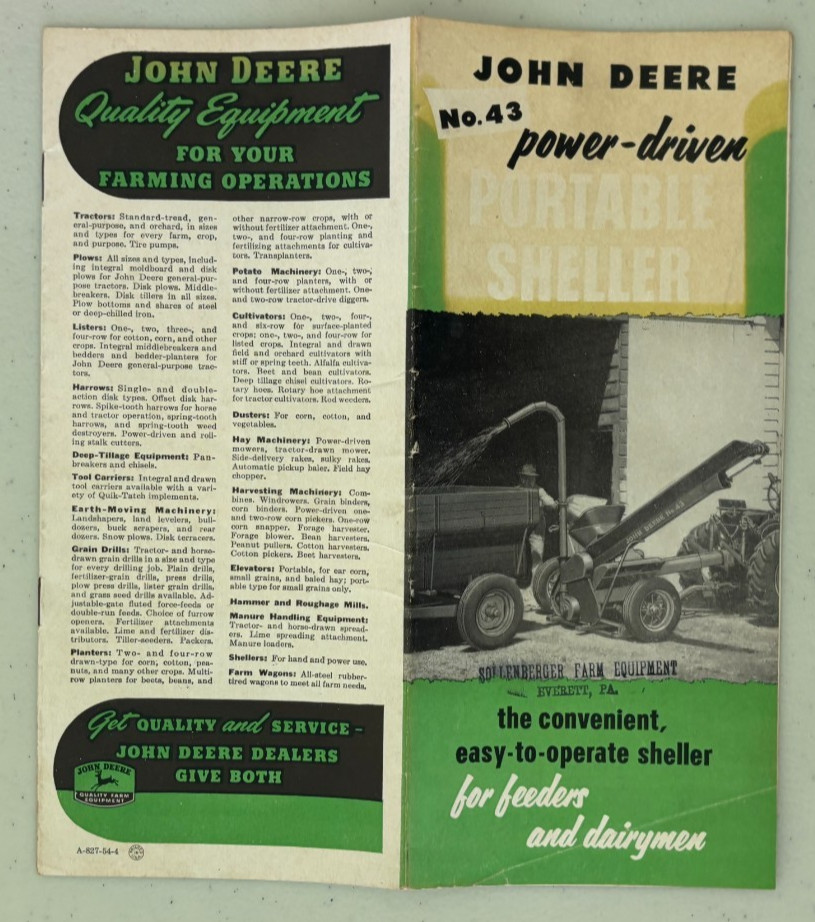 John Deere No. 43 Power Driven Portable Sheller For 1954 Brochure DCPA26
