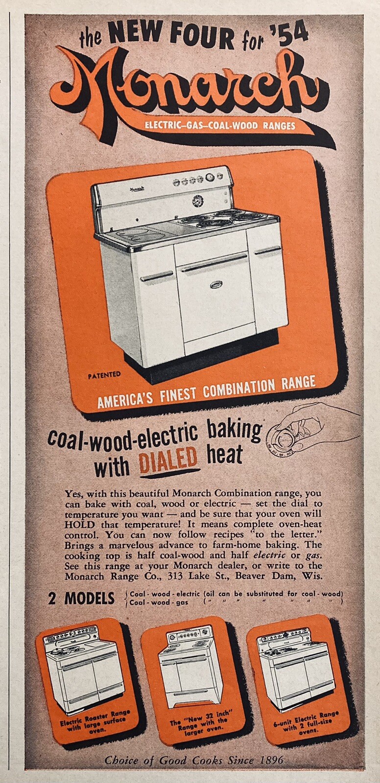 1953 AD(XH63)~MONARCH RANGE CO. BEAVER DAM, WIS. MONARCH COAL-WOOD RANGE