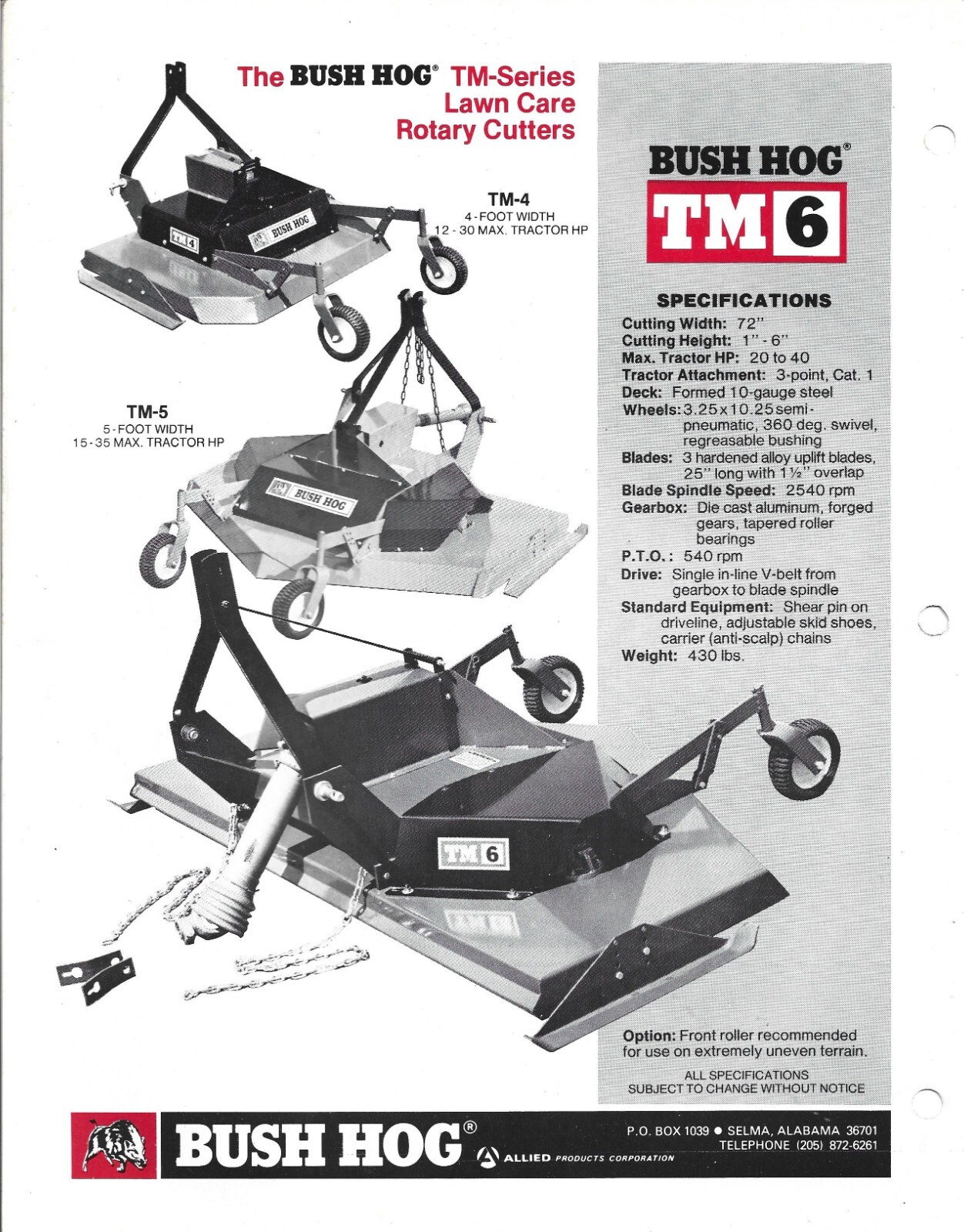 Bush Hog Model TM6 Lawn Care Rotary Cutter Showroom Sales Brochure
