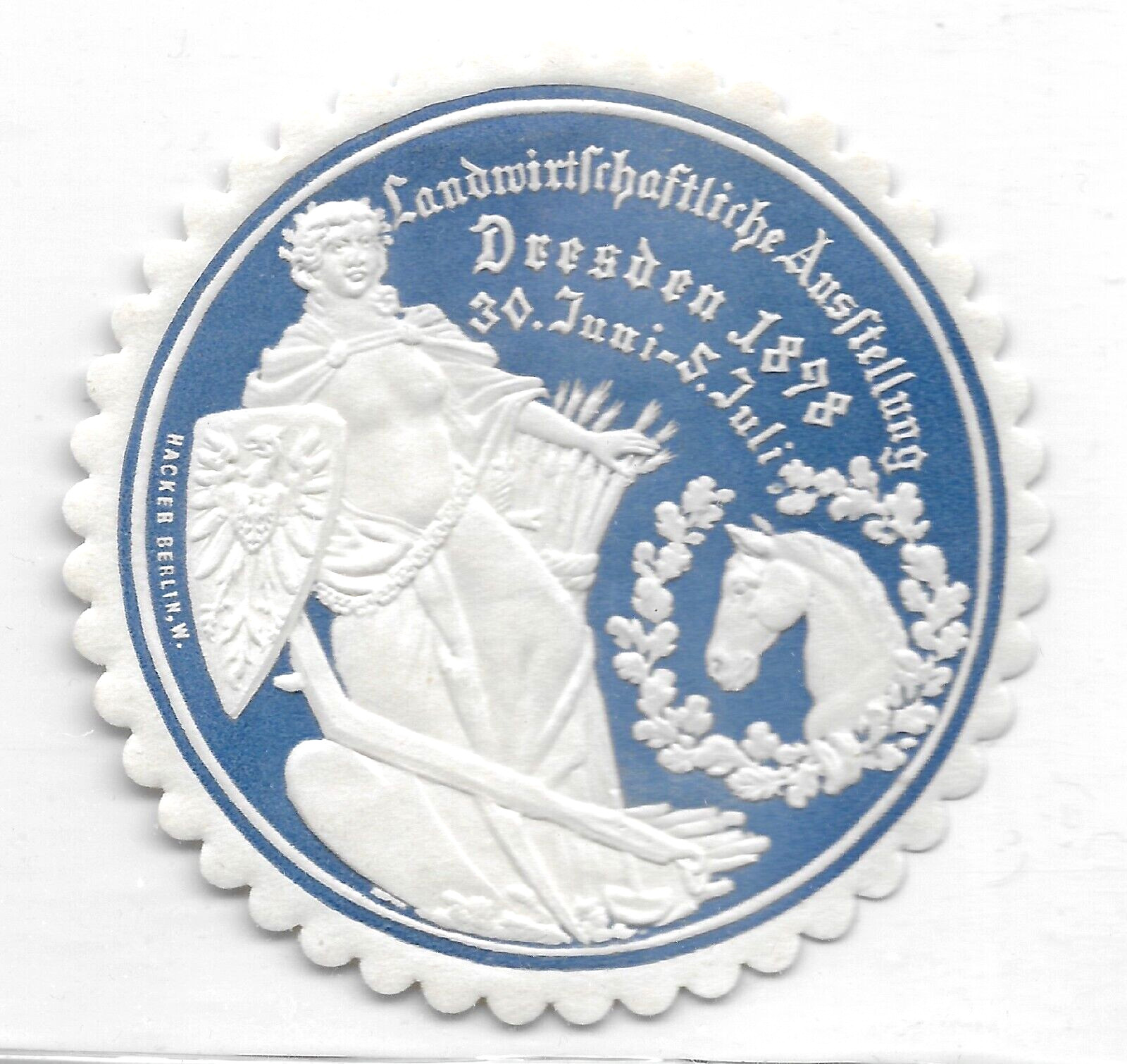 GERMANY🔥Agricultural Exhibition Dresden 1898 Embossed AD Poster Bl. STAMP HORSE