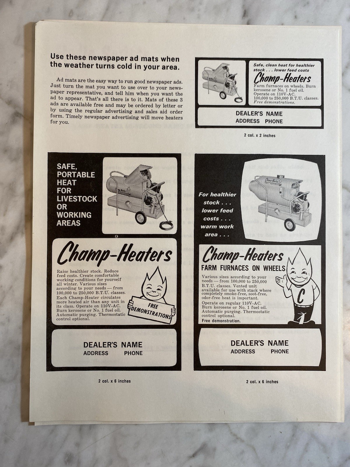 Vintage Original Champ-Heaters Advertisements, Brochures & Signs 1964-65
