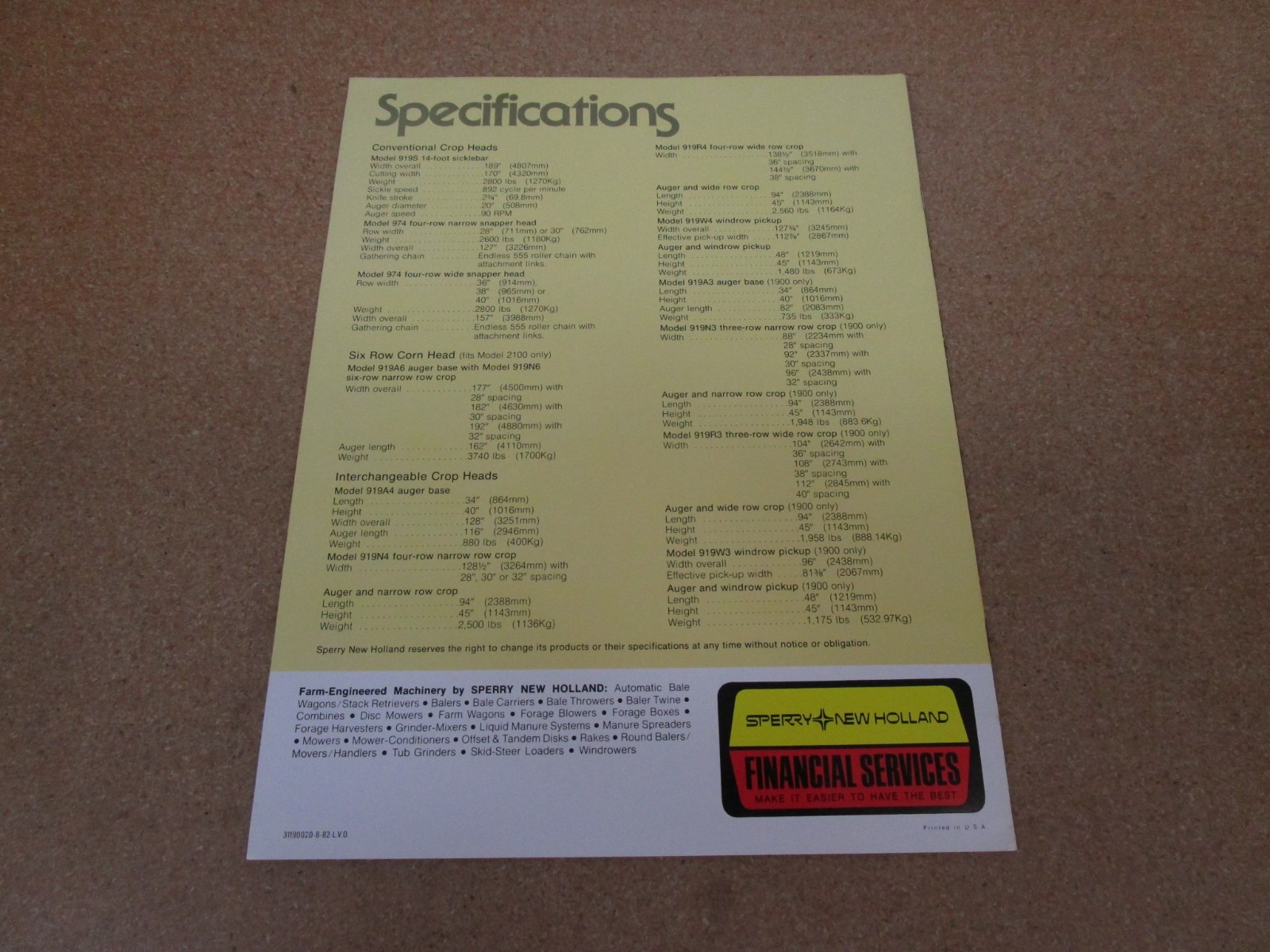 1983 Sperry New Holland Self Propelled Chopper hay sales brochure ORIGINAL farm