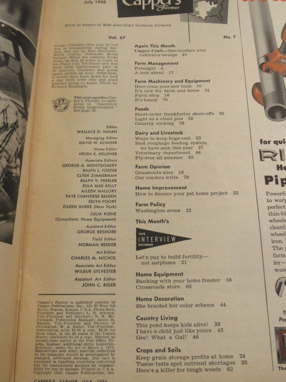 Vintage July 1956 Capper&rsquo;s Farmer Magazine Machinery & Equipment C584