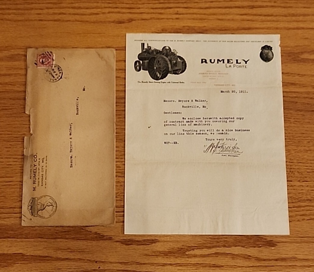 1911 M Rumely Co Letterhead Correspondence La Porte IN Steam