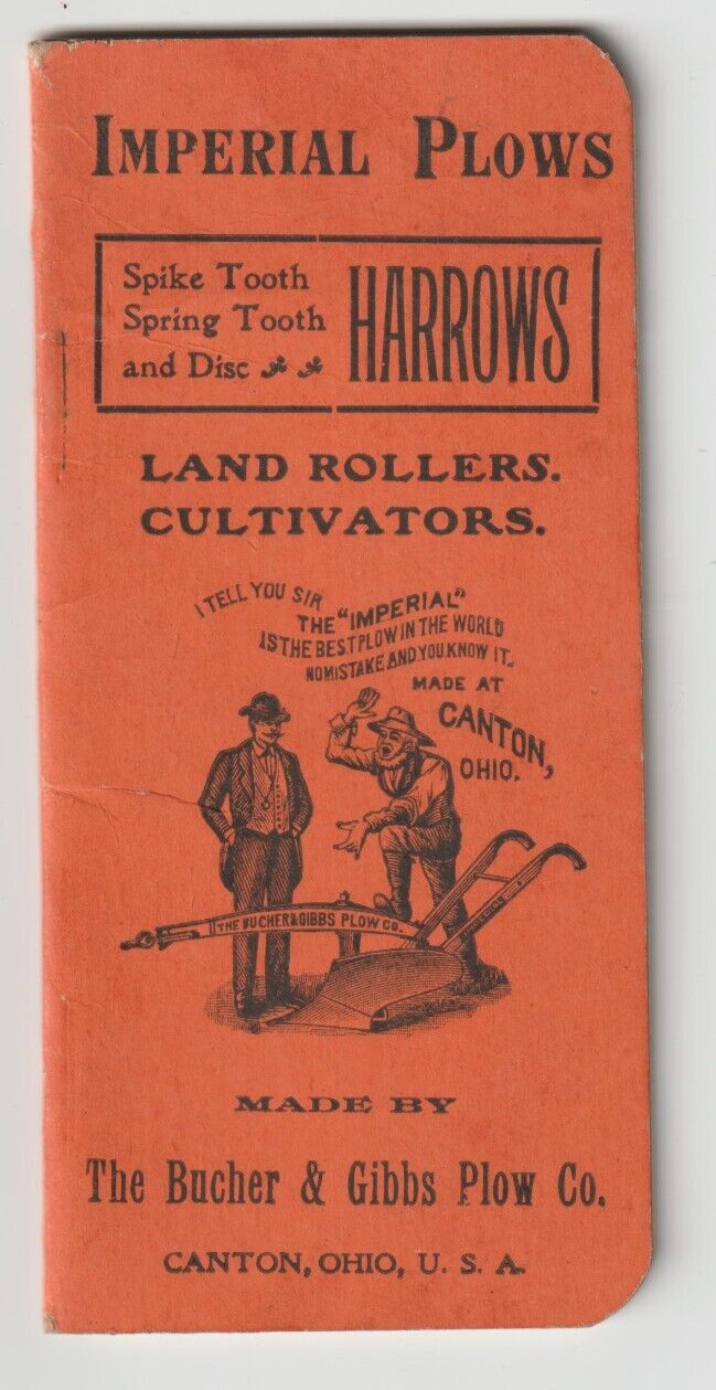 Antique Advertising Notepad Bucher & Gibbs Plow Co. Harrows , Cultivators 1912