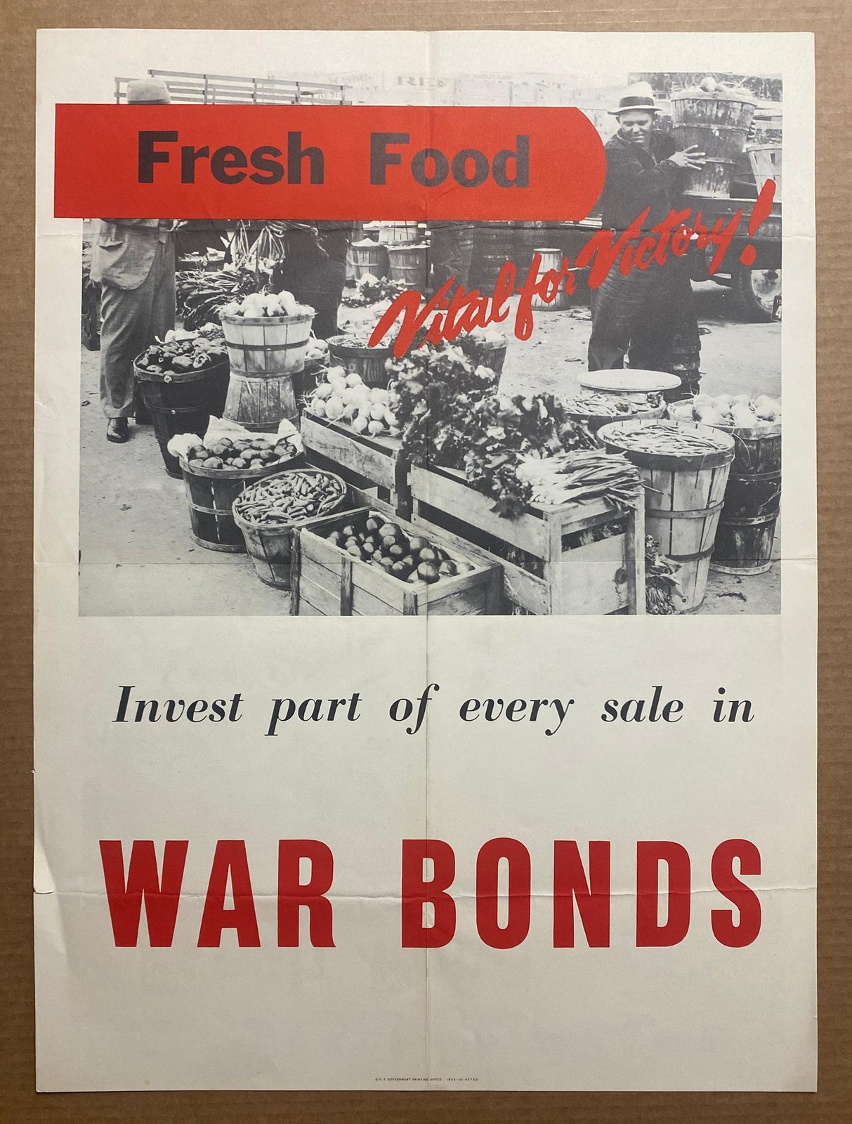 1943 Fresh Food Vital For Victory War Bonds Poster Market Garden Farmers WWII