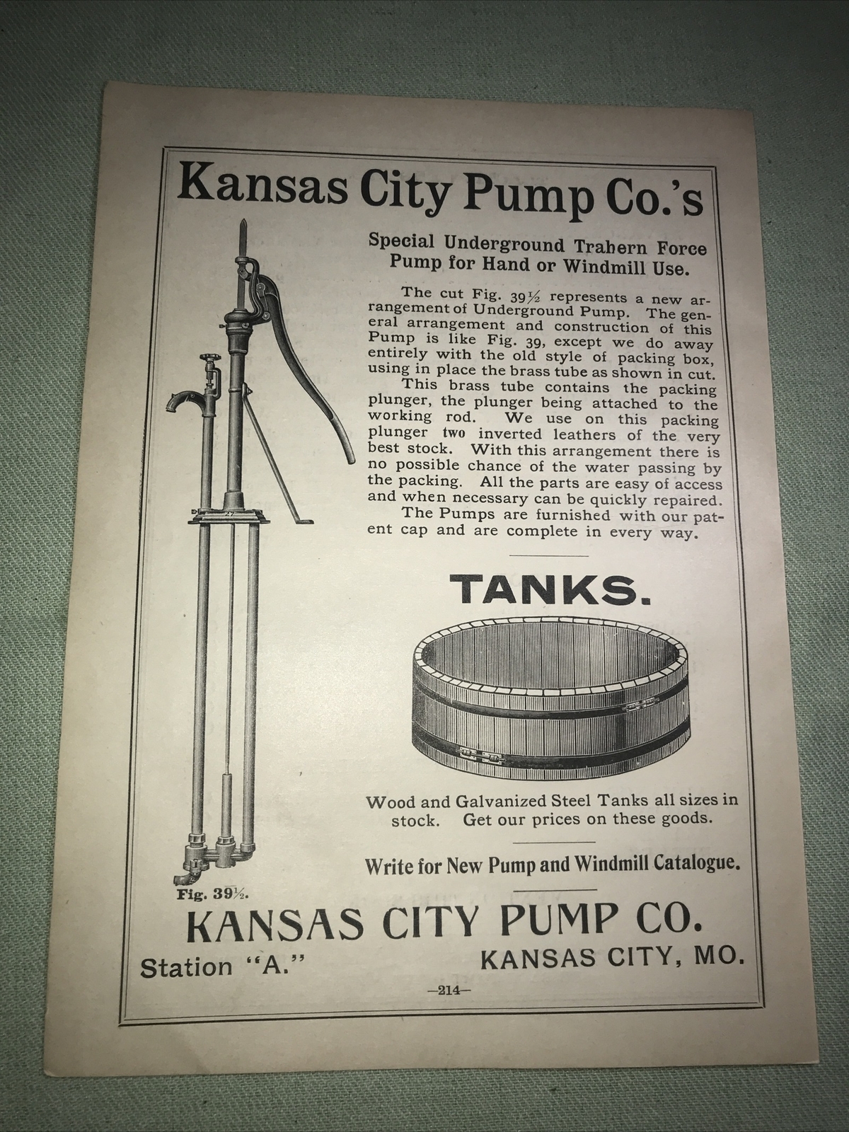 1898 Kansas City Pump Co. Farm Advertising – Missouri
