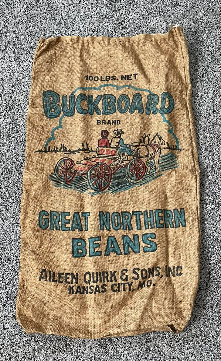 Burlap Sack Bag BUCKBOARD Brand Bright Western Horse Wagon Great Northern Beans