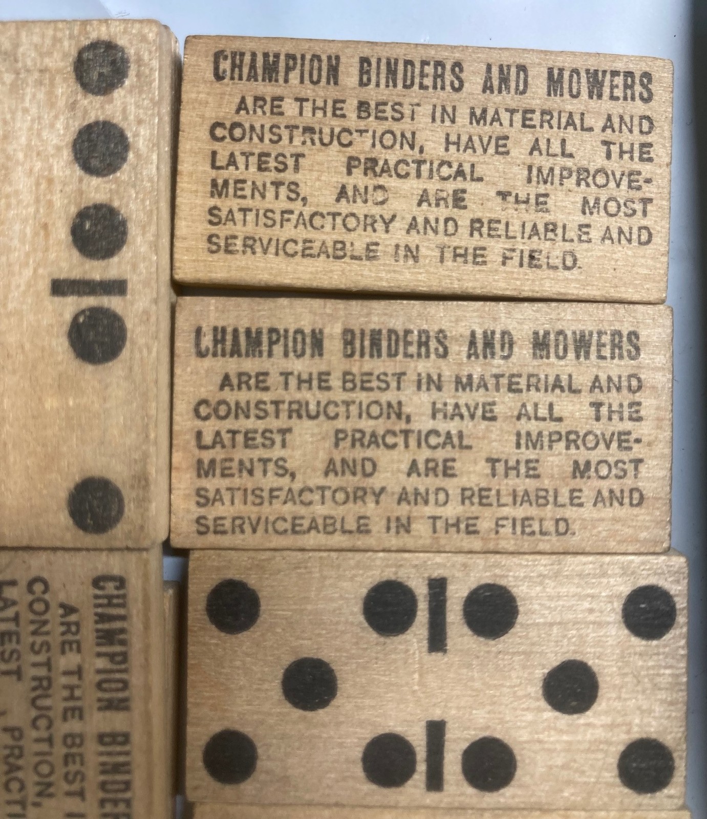 WARDER BUSHNELL & GLESSNER CHAMPION BINDER MOWER ADVERTISING PROMO DOMINOES SET