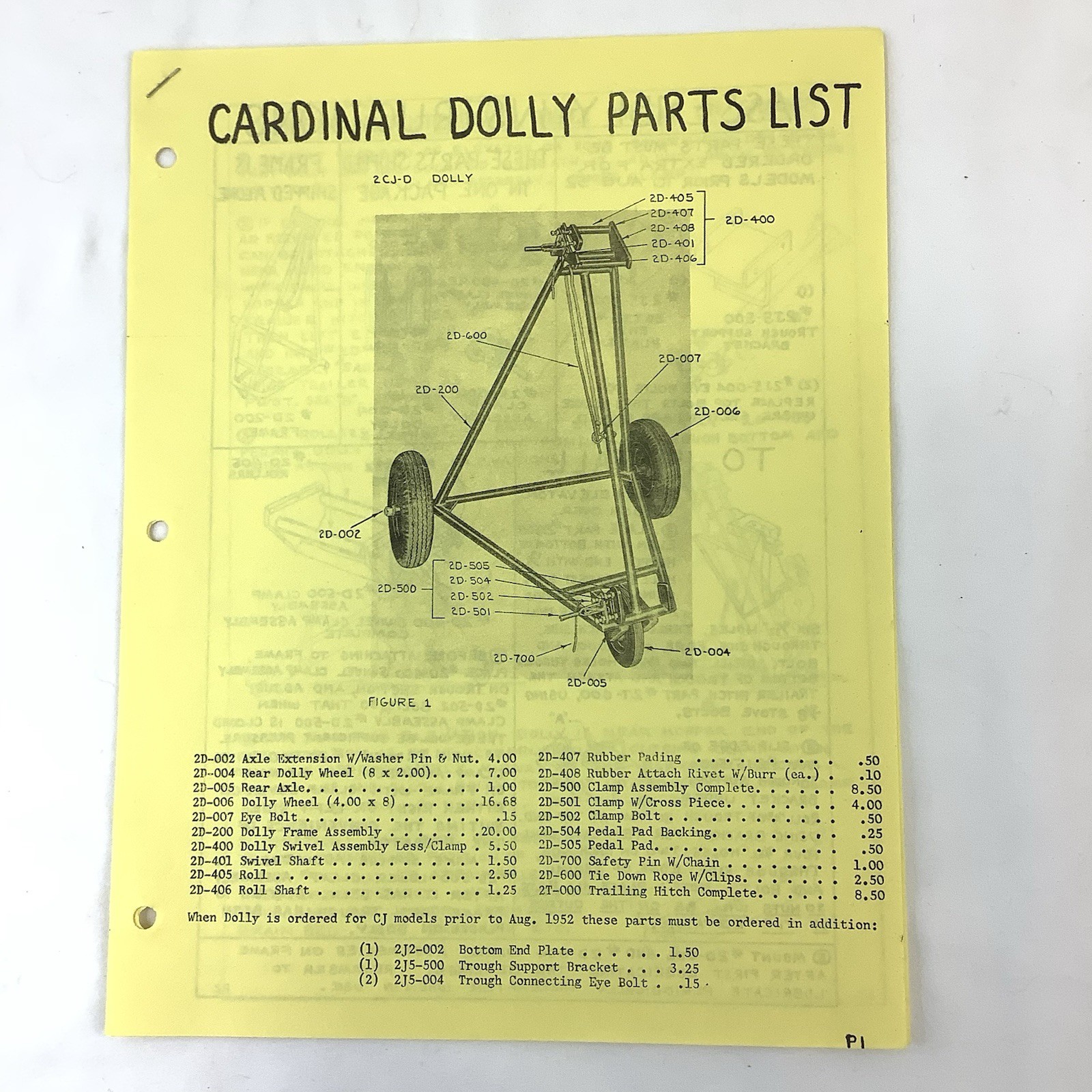 Cardinal Manufacturing Indiana 1955 Brochures Assembly Instructions Parts Lists