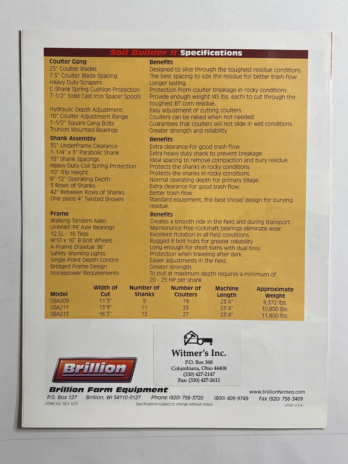 Brillion Soil Builder II Models – Sales Brochure *Showroom Dealer Item*