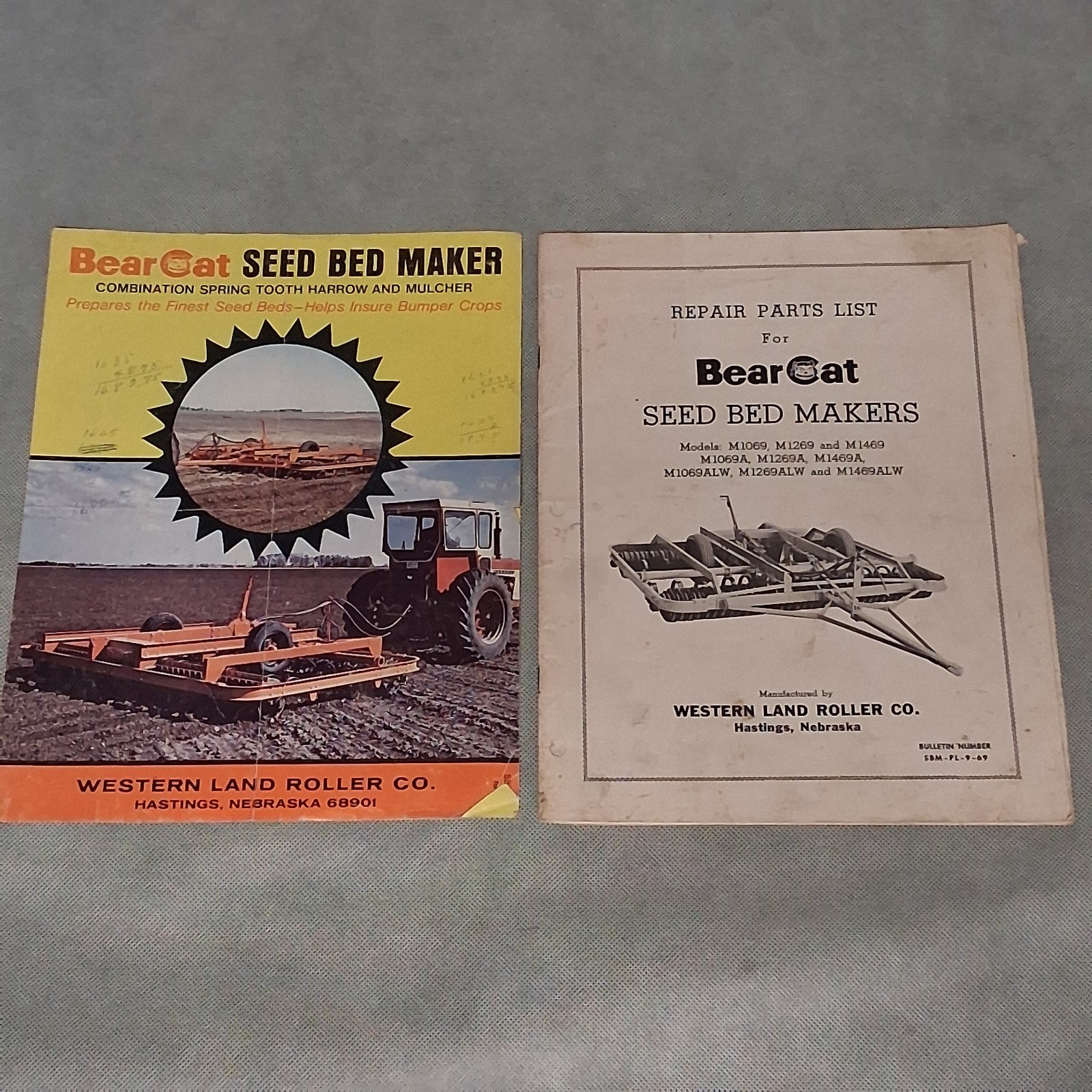 Bear Cat Seed Bed Maker Sales Brochure and Repair Parts List M1069 M1269 M1469