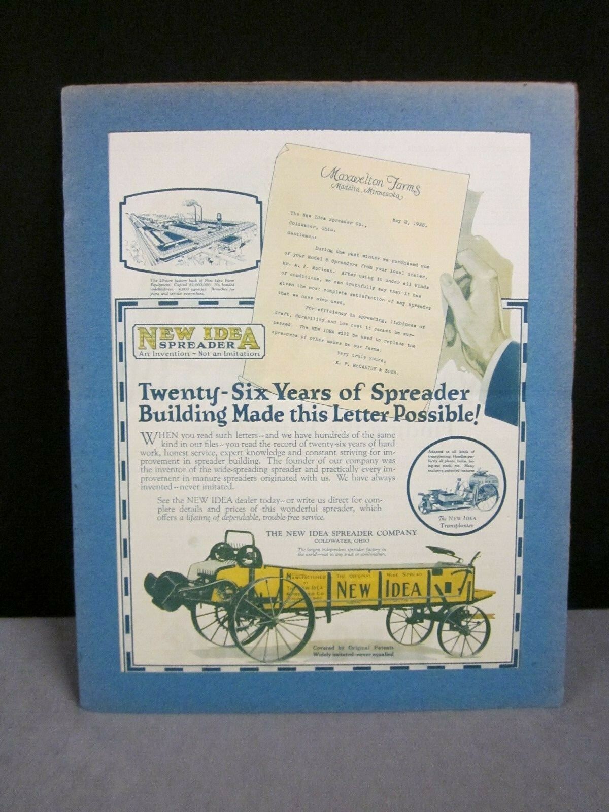 The Country Gentleman Mag 1926 Manure Spreader by New Idea On Cardboard