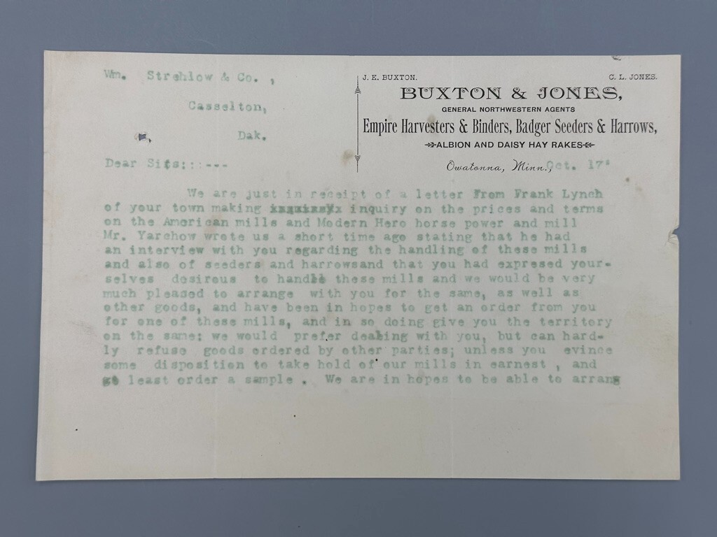 1917 EMPIRE HARVESTERS Buxton Jones Antique FARM Advertising OWATONNA Minnesota