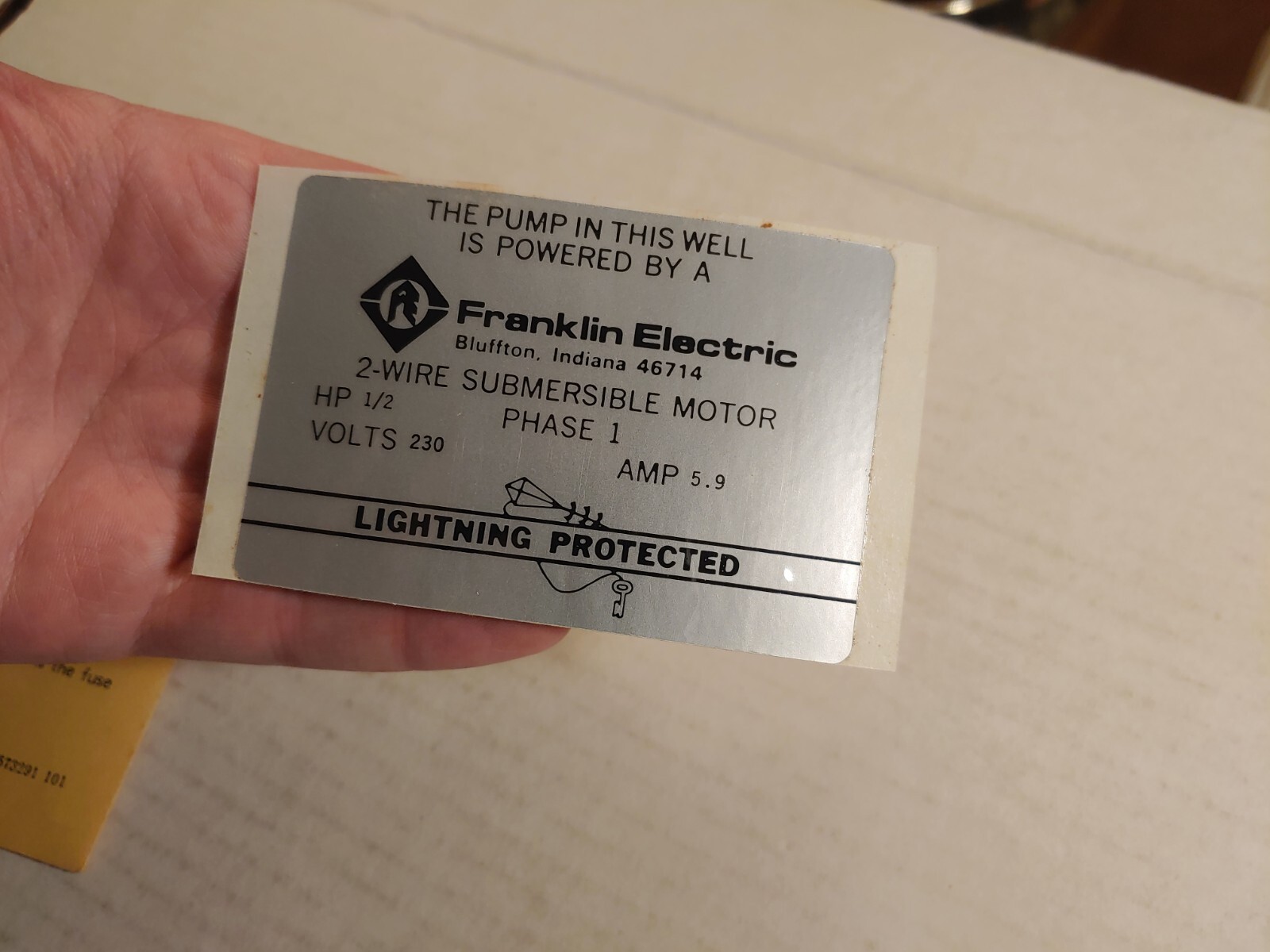 Vintage Franklin Electric 2-Wire Submersible Motor Label Sticker Bluffton IN