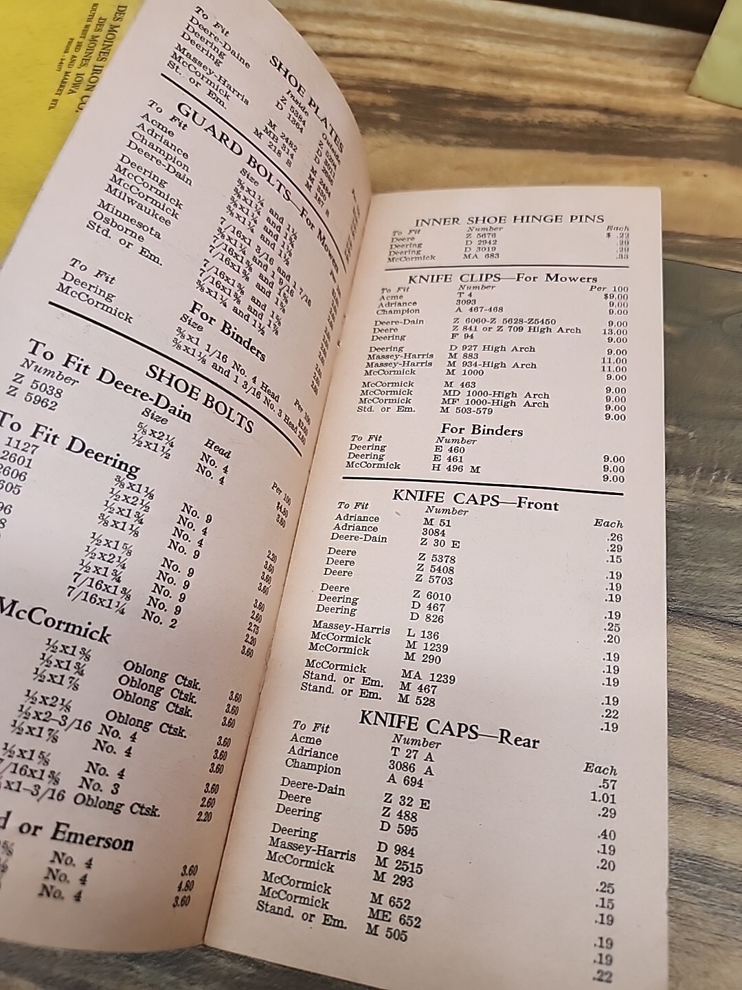 1939 1941 1942 Des Moines Iron Co Specialty Catalog Mower & Binder Parts