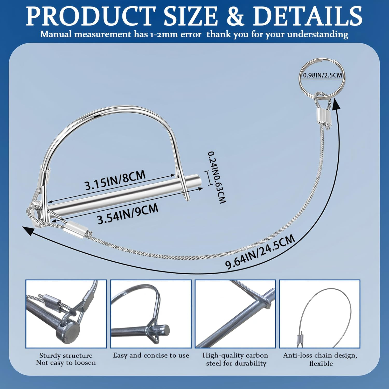 2Pack Locking Pins,Trailer Pin with Anti-Lost Rope Ring,Premium Trailer Hitch Pi