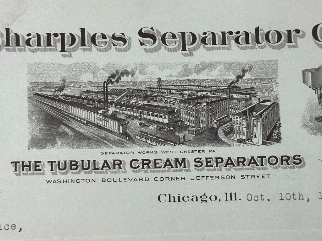 1912 SHARPLES CREAM SEPARATOR Farm Advertising Antique Illustrated Letter