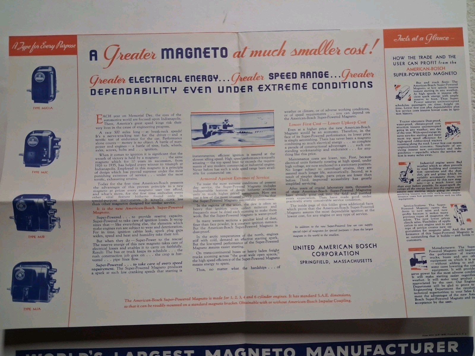 1936 AMERICAN BOSCH POWERED MAGNETO AGRICULTURE Poster Brochure 18&Prime;x24.8&Prime;