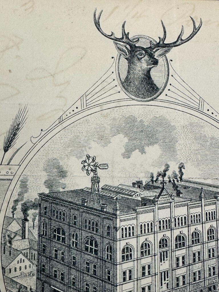 1889 BUCKEYE Agricultural Works PP Mast FARM ADVERTISING Recept WINDMILL on ROOF